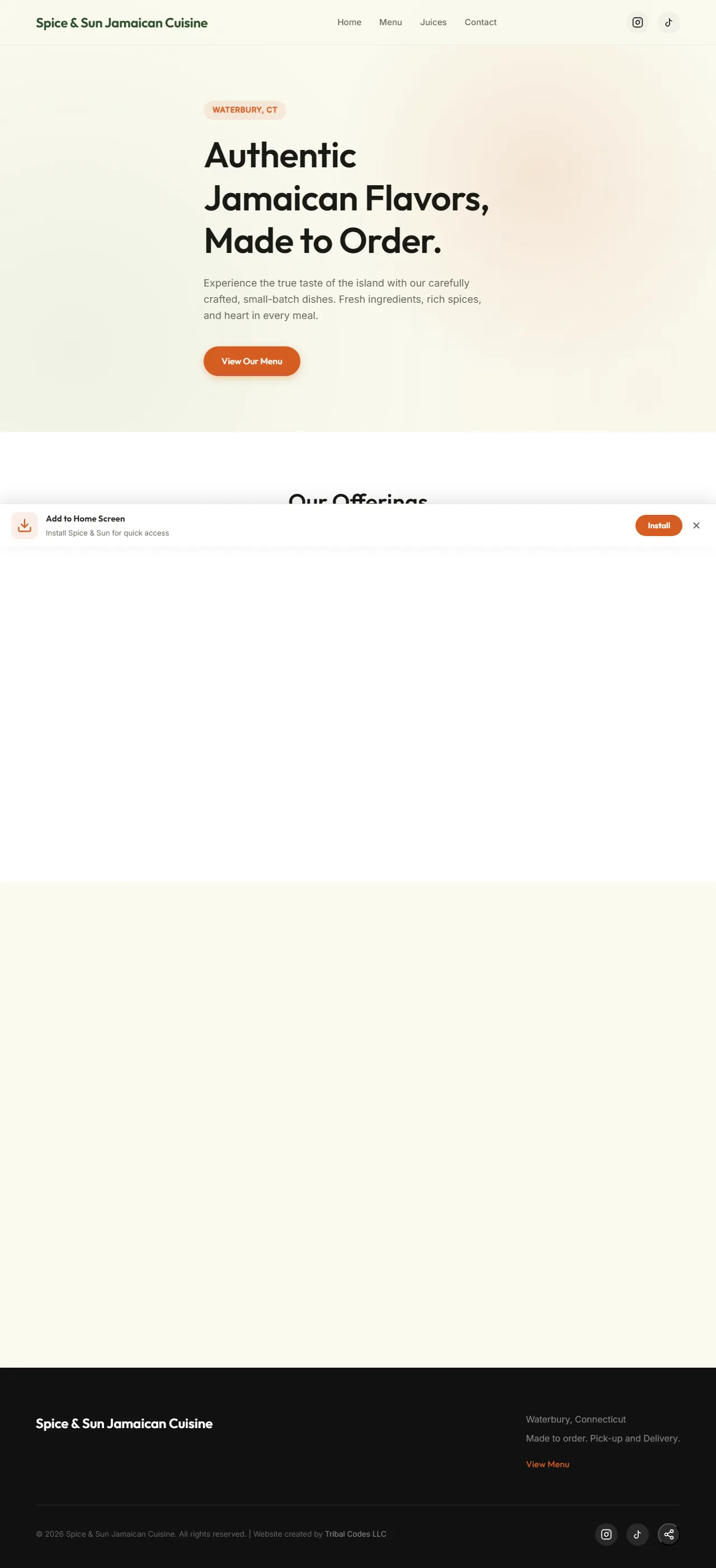 Spice and Sun authentic Jamaican restaurant website